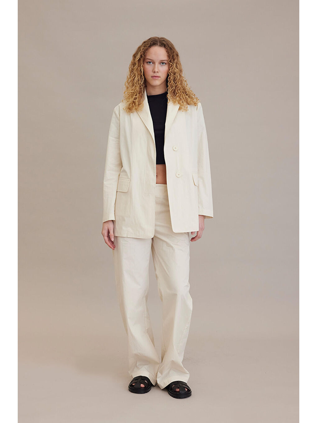 Bej Rahat Blazer Ceket Vanilya-1