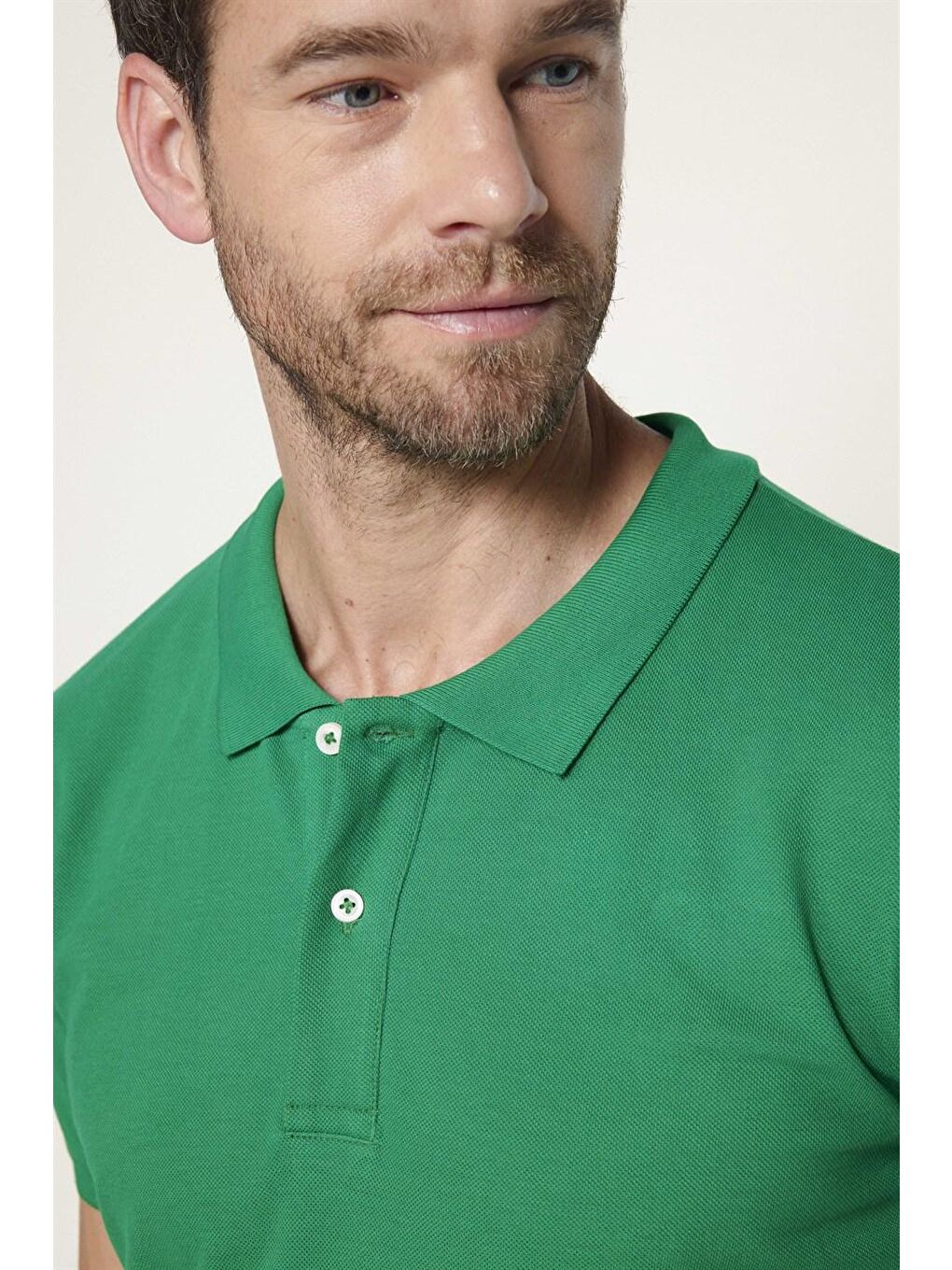 Erkek Polo Yaka Slim Fit Düz Pamuk Pike Yeşil Tişört-2