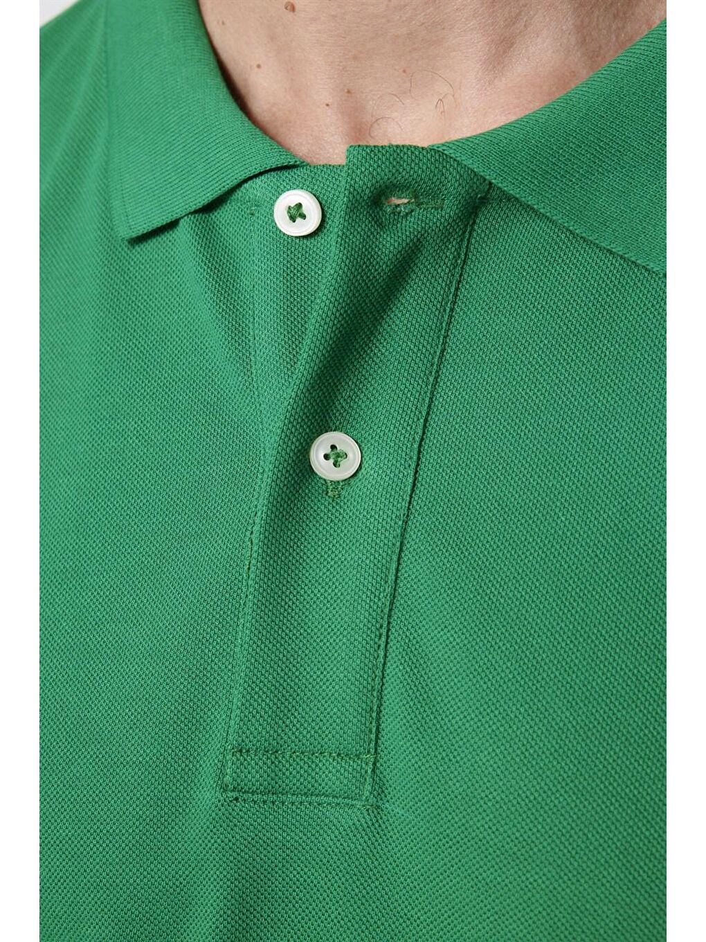 Erkek Polo Yaka Slim Fit Düz Pamuk Pike Yeşil Tişört-3