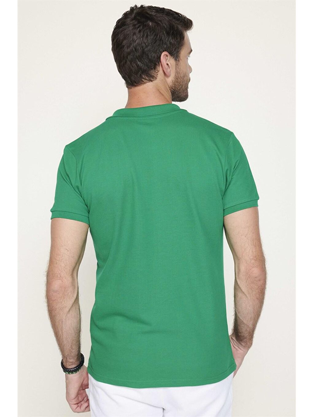 Erkek Polo Yaka Slim Fit Düz Pamuk Pike Yeşil Tişört-4