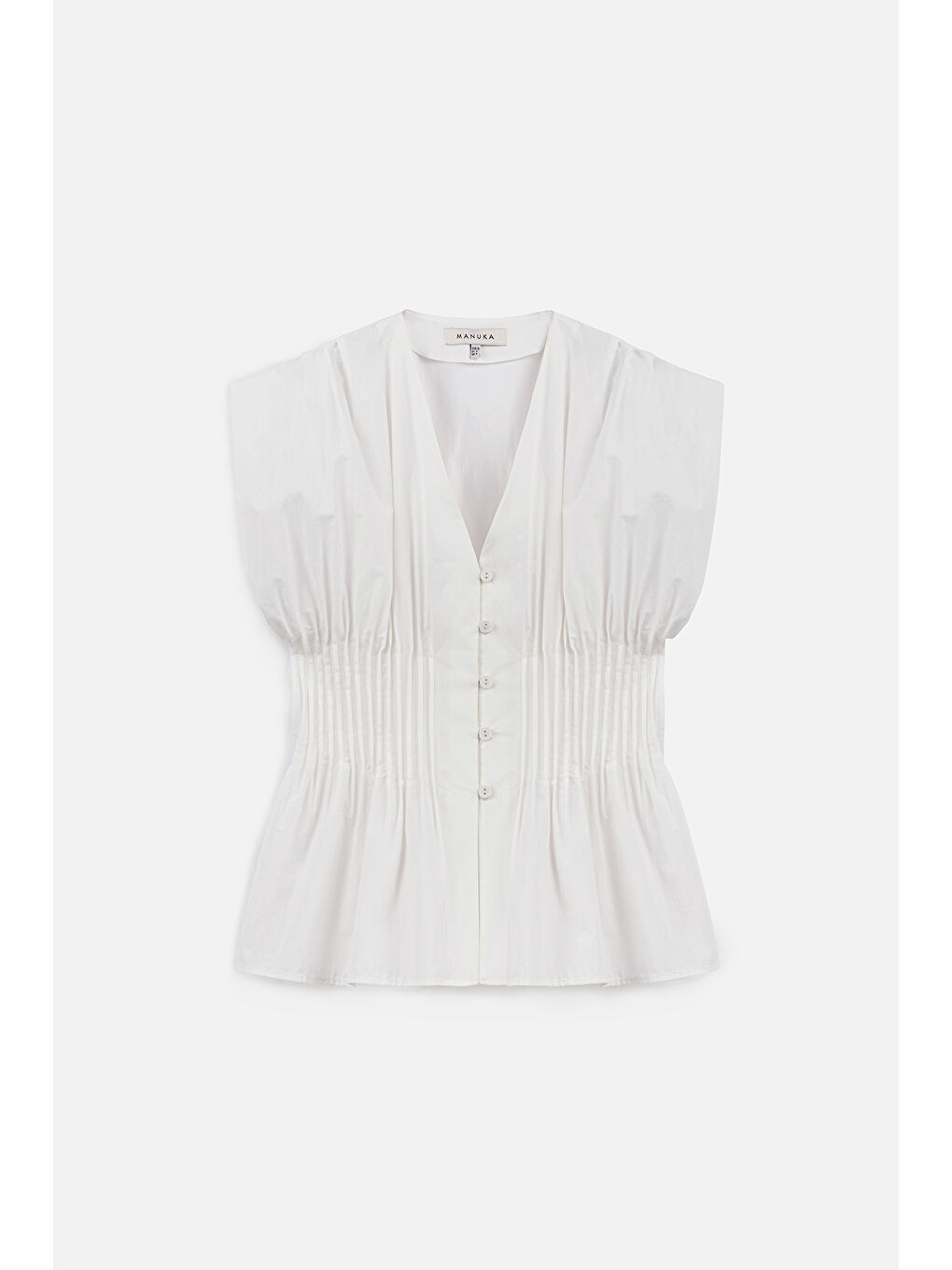 Beli Pile Detaylı Kolsuz Bluz Ekru-1