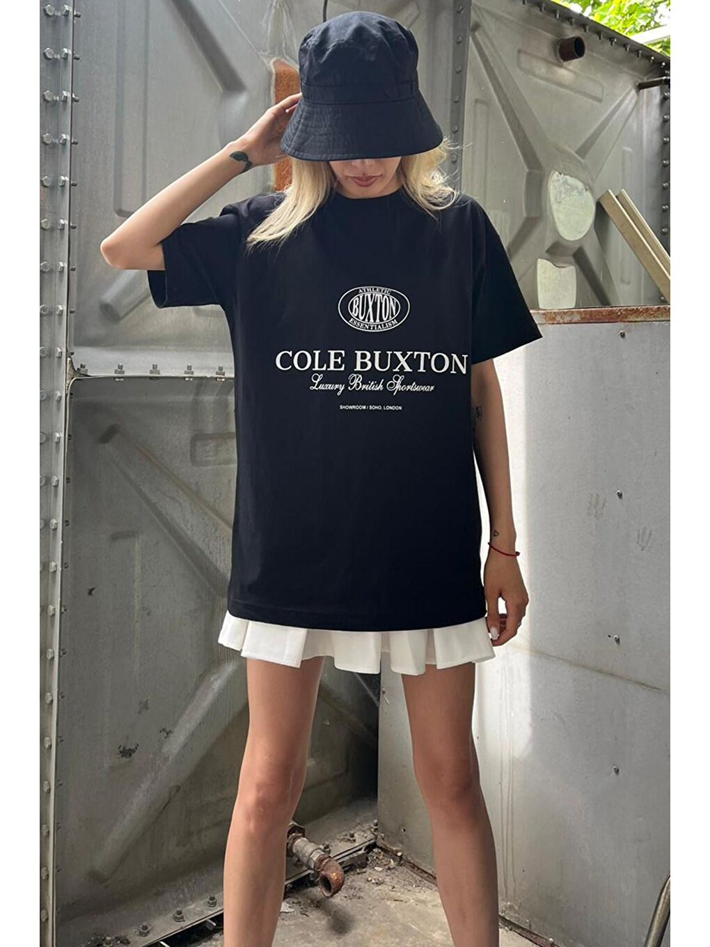 Siyah Baskılı Oversize Tişört Mg1512