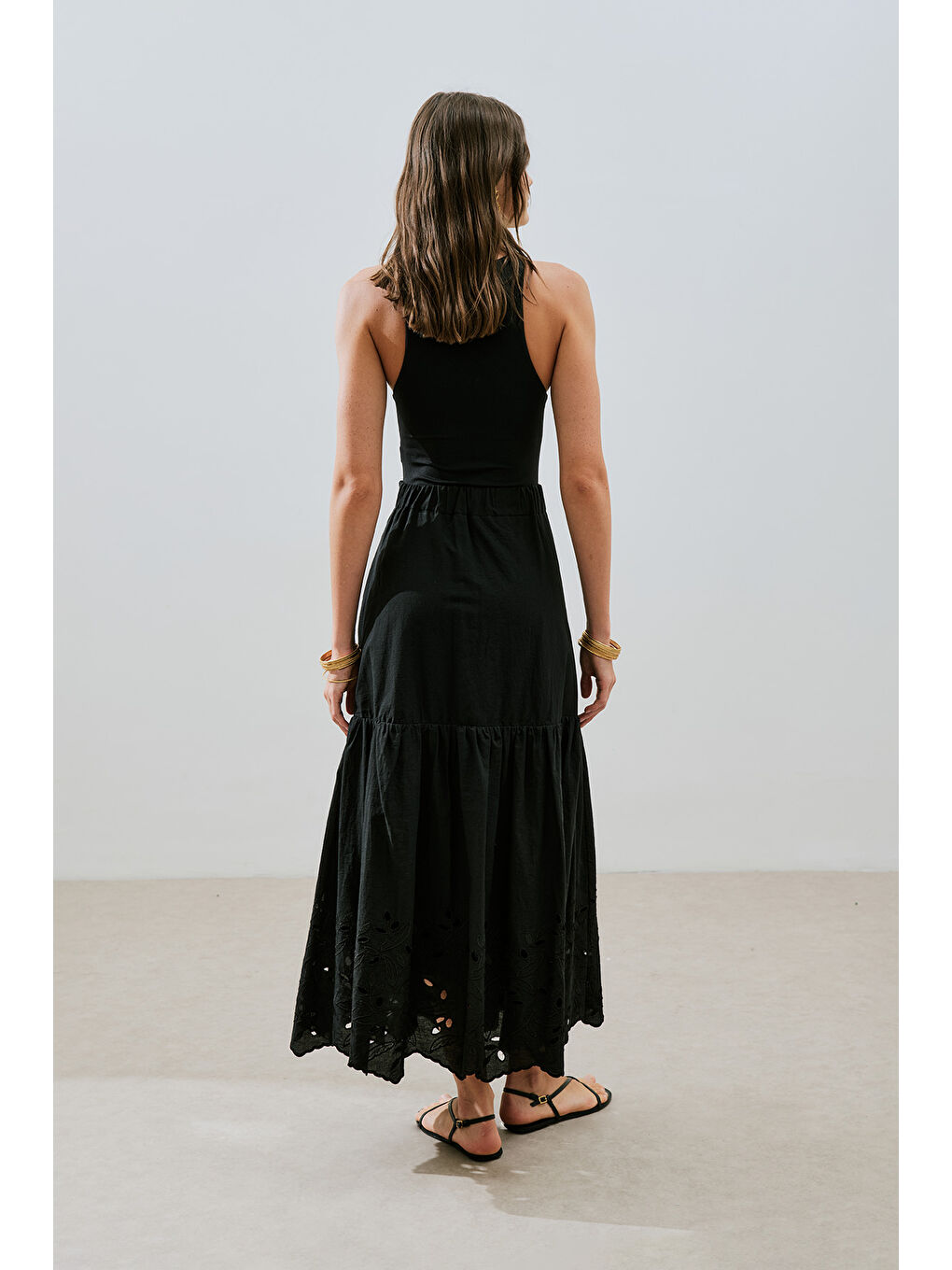 Nakışlı Uzun Etek Siyah-5