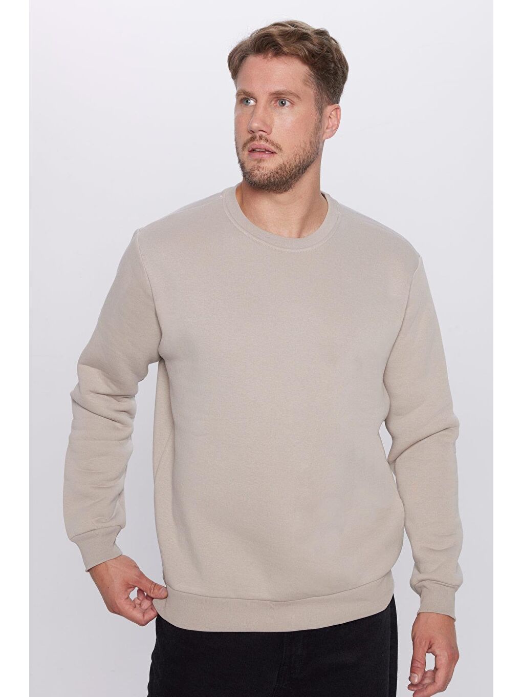 TUDORS Unisex Relax Fit Rahat Kesim Pamuklu Yumuşak Dokulu İçi Polarlı Basic Gri Bisiklet Yaka Sweatshirt