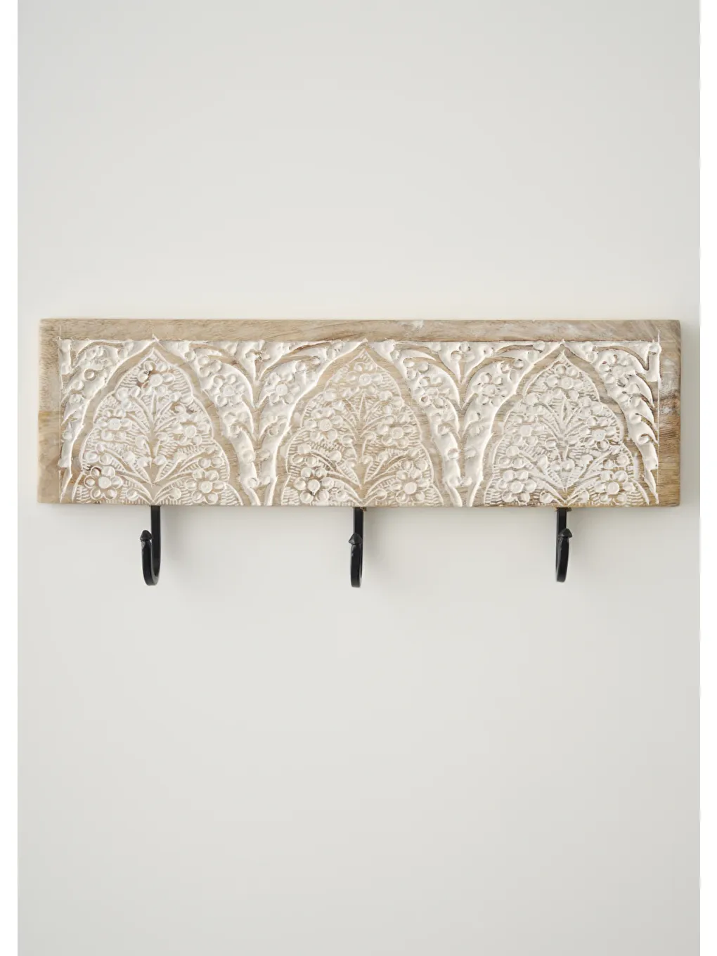 Bej Nala Mango Ağacı Dekoratif Askı Naturel-Beyaz (38x5x18 cm)