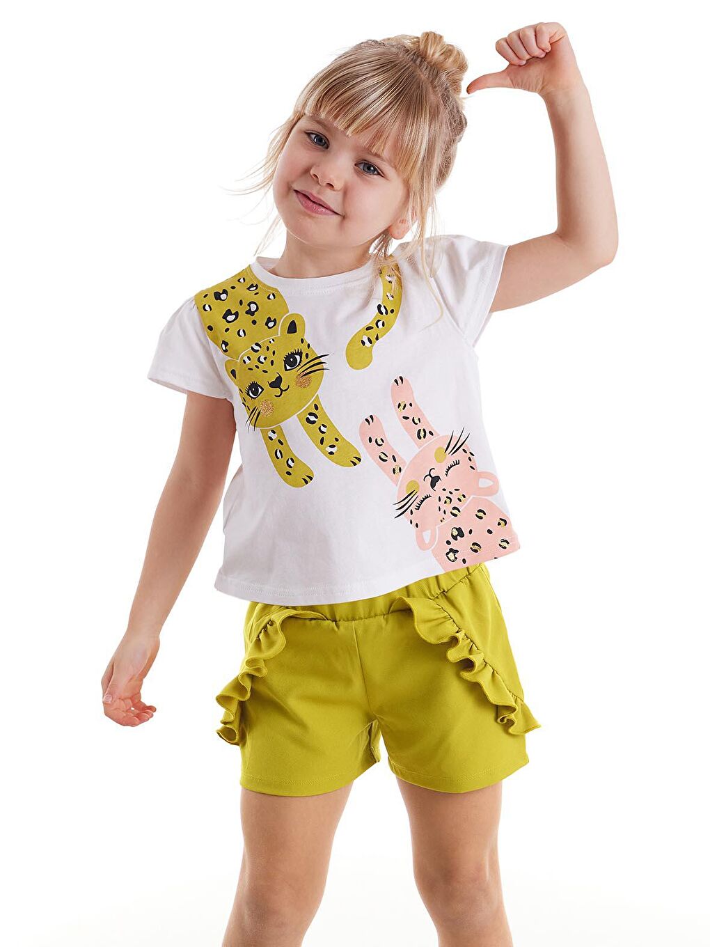 Karışık Muzip Kediler Kız Şort Takım