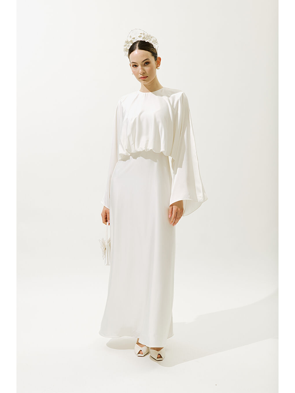 Adele Saten Abiye Elbise Ekru