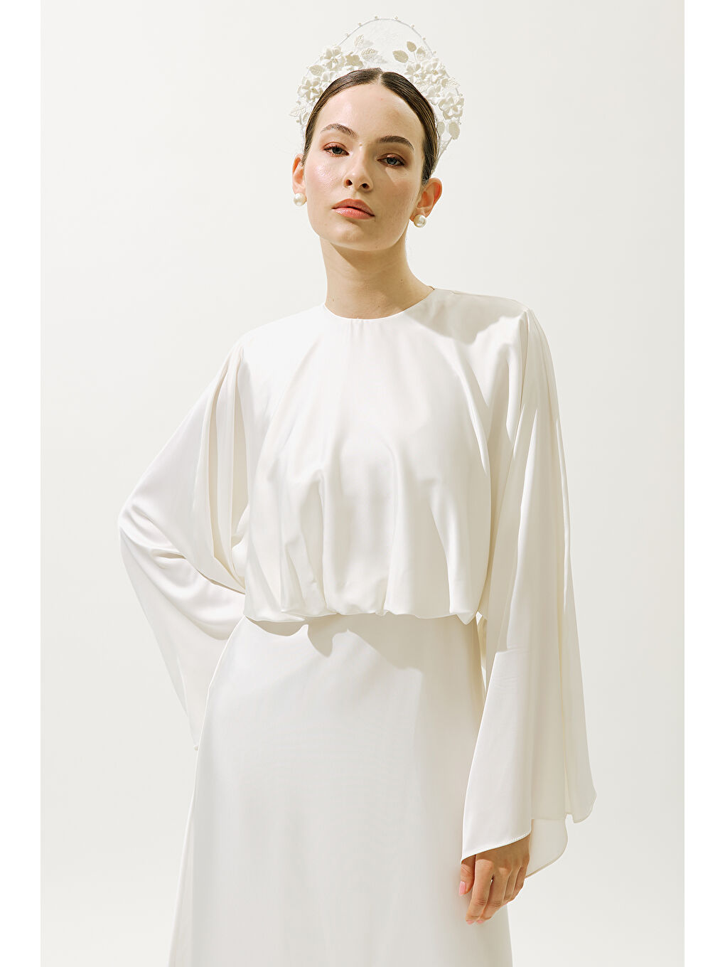 Adele Saten Abiye Elbise Ekru-1