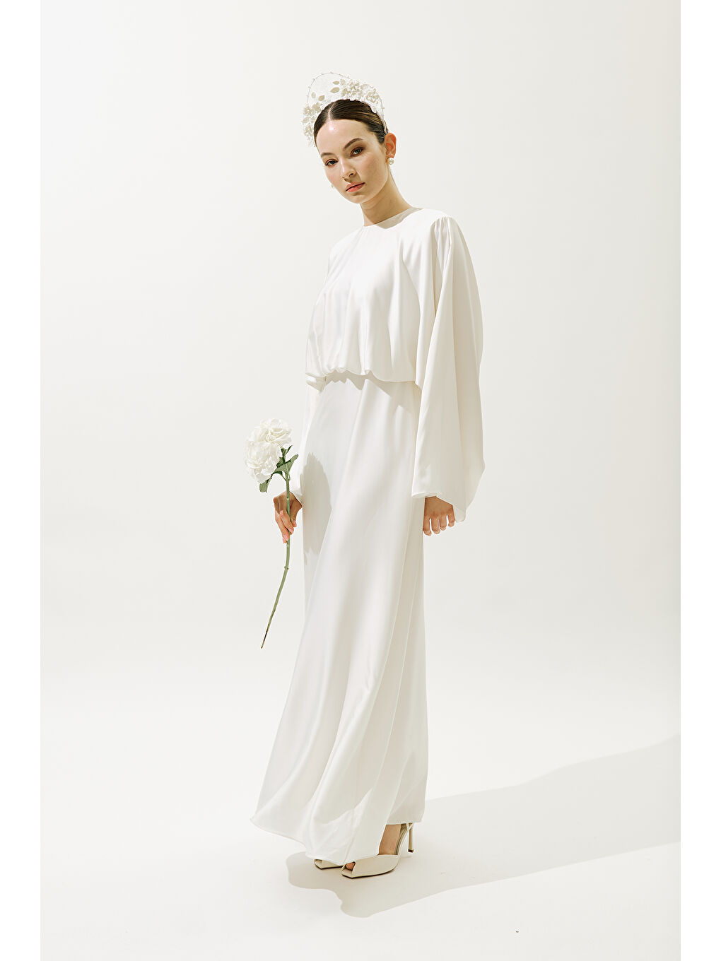 Adele Saten Abiye Elbise Ekru-2