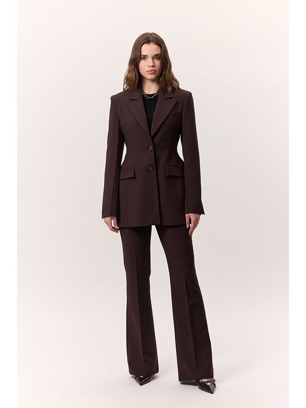 Premıum Flare Paça Fıt Pantolon Kahverengi-2