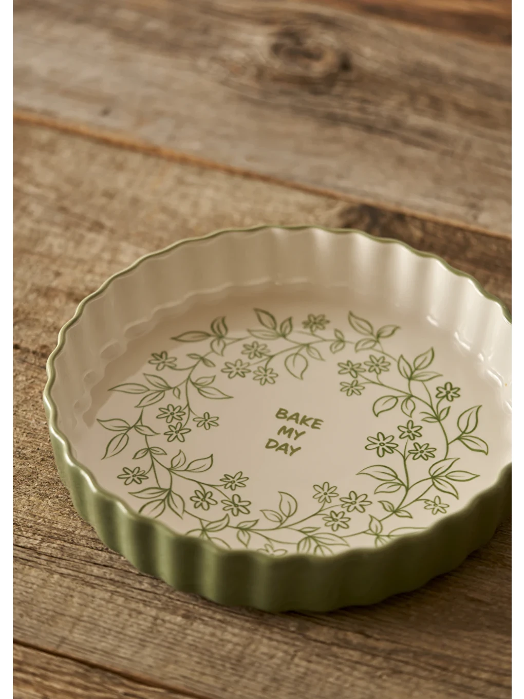 Haki Floral Stoneware Fırın Kabı Beyaz (26x5 Cm)