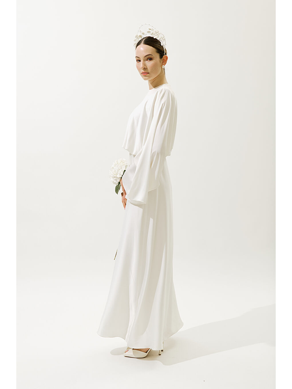 Adele Saten Abiye Elbise Ekru-3