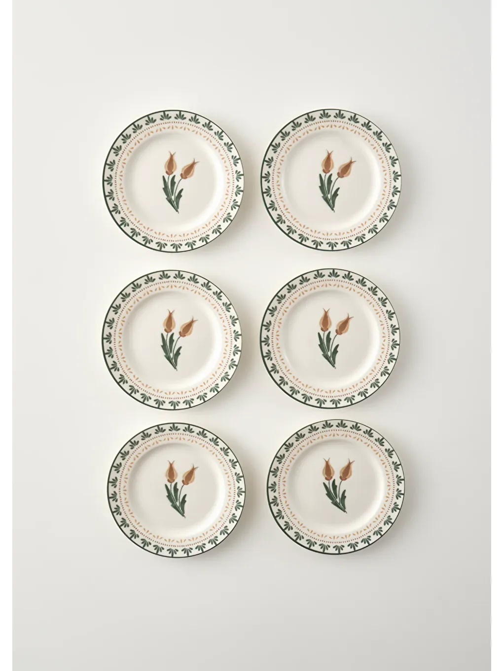 Karışık Tulip Porselen 6'lı Pasta Tabağı Seti (21 cm)