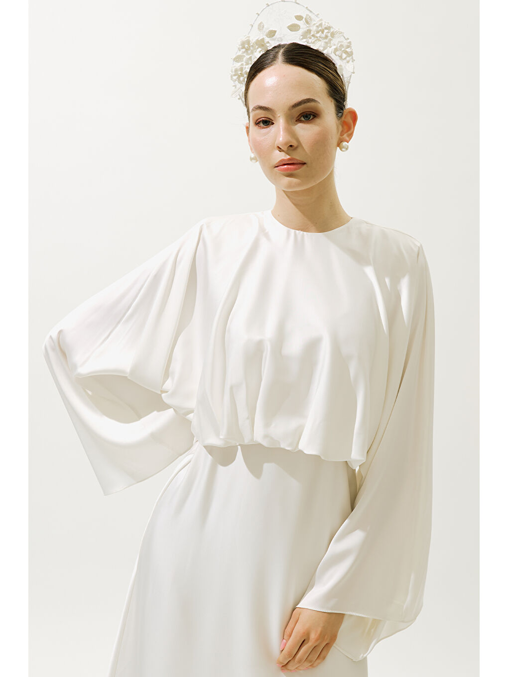 Adele Saten Abiye Elbise Ekru-4