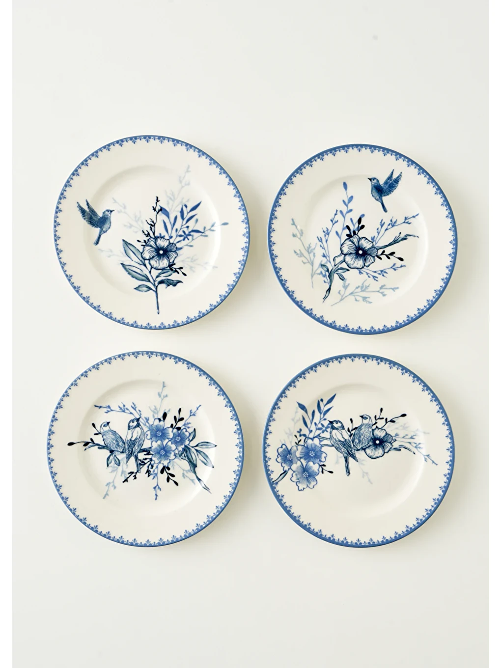 Bleu Blanc Porselen 4'lü Pasta Tabağı Mavi (21 cm)