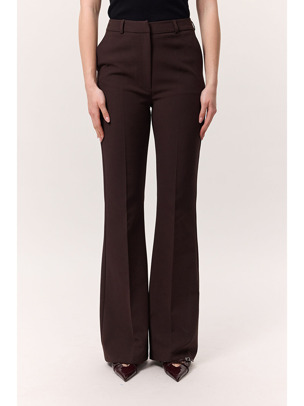 Premıum Flare Paça Fıt Pantolon Kahverengi-4