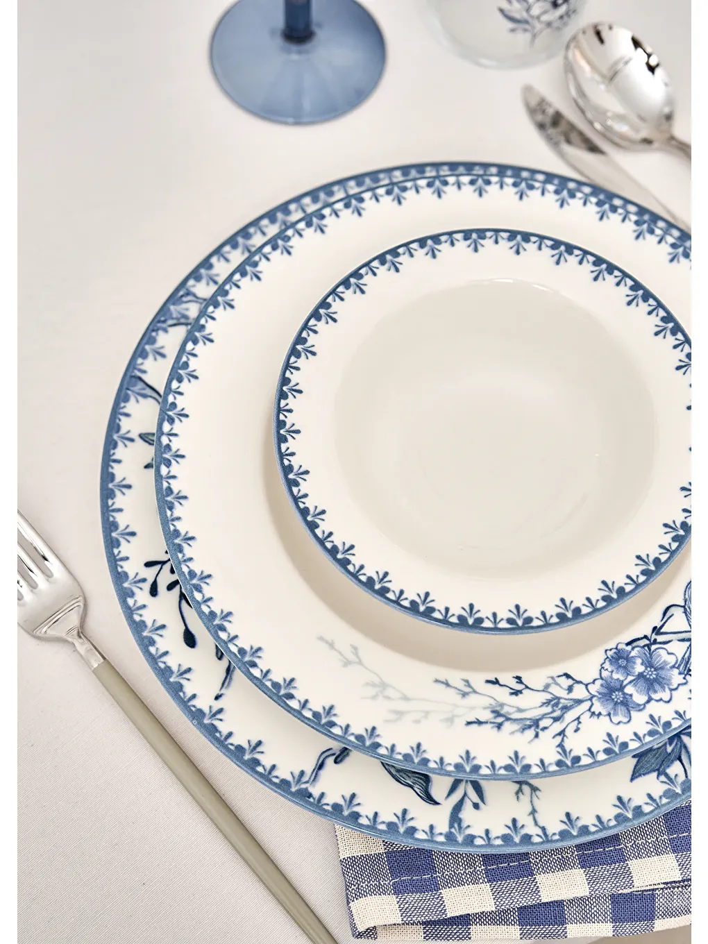 Bleu Blanc Porselen 24 Parça 6 Kişilik Yemek Takımı Mavi
