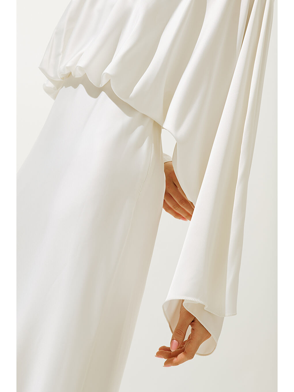 Adele Saten Abiye Elbise Ekru-5