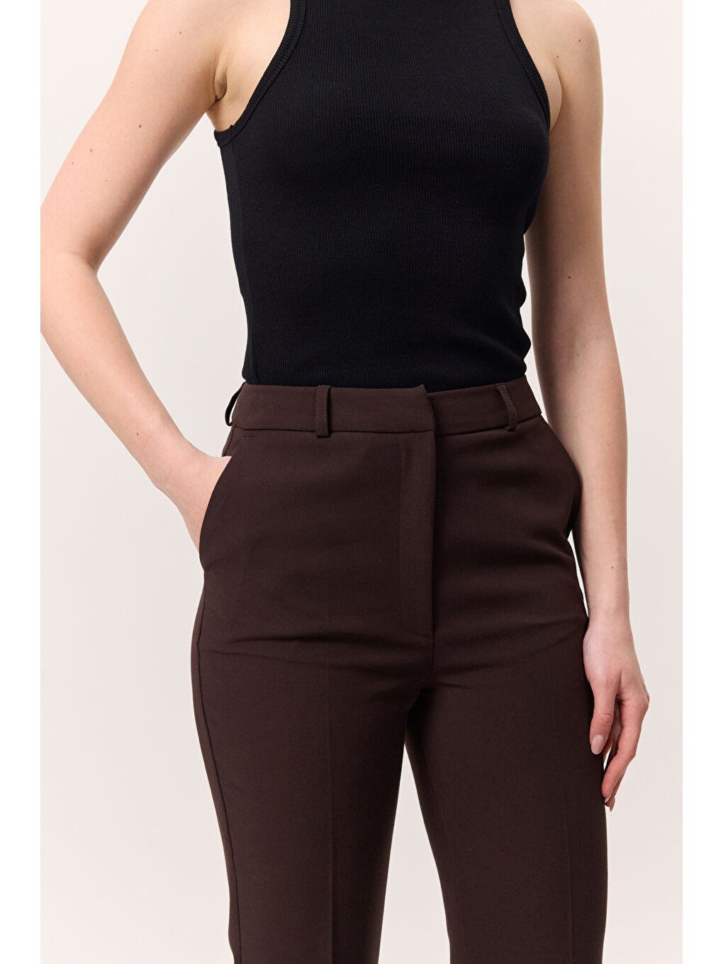 Premıum Flare Paça Fıt Pantolon Kahverengi-5