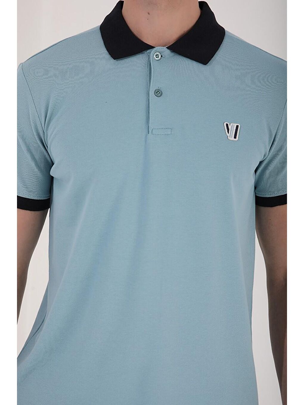 Buz Mavi Basic Göğüs Logolu Standart Kalıp Polo Yaka Erkek Tişört - 87938-3