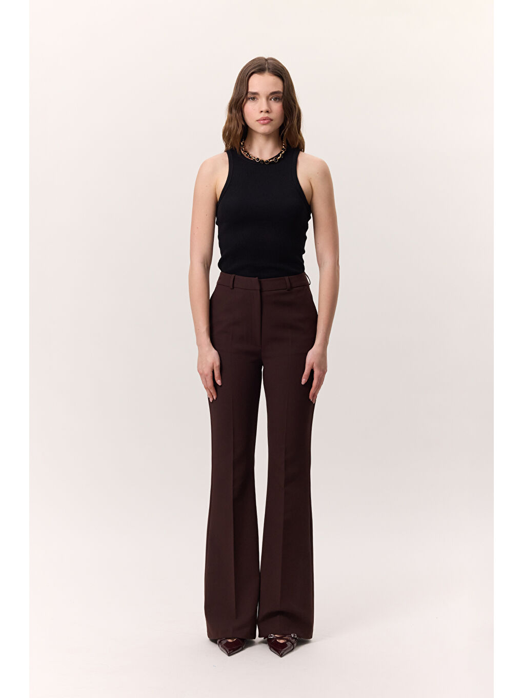 Premıum Flare Paça Fıt Pantolon Kahverengi-6