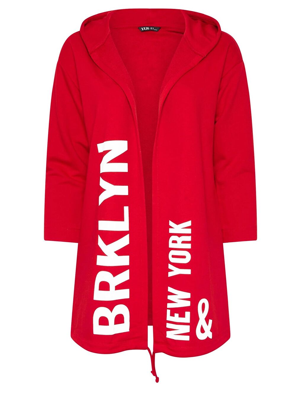 Kırmızı Büyük Beden Kapüşonlu Uzun Kollu Yazı Baskılı Cepsiz Hırka 303982-5