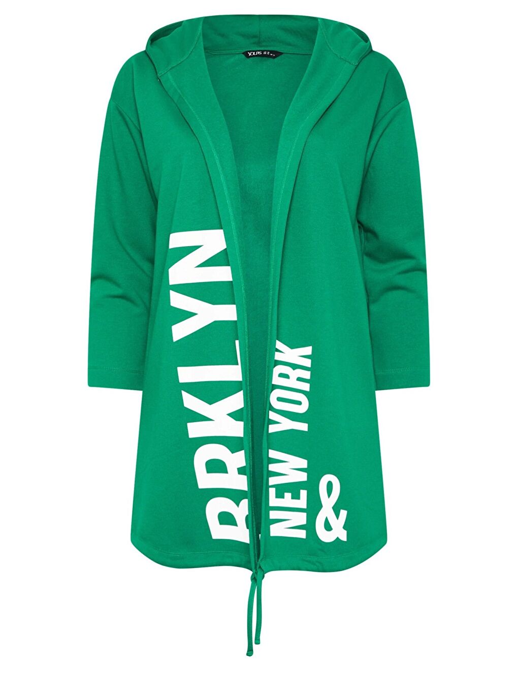 Yeşil Büyük Beden Kapüşonlu Uzun Kollu Yazı Baskılı Cepsiz Hırka 303984-5