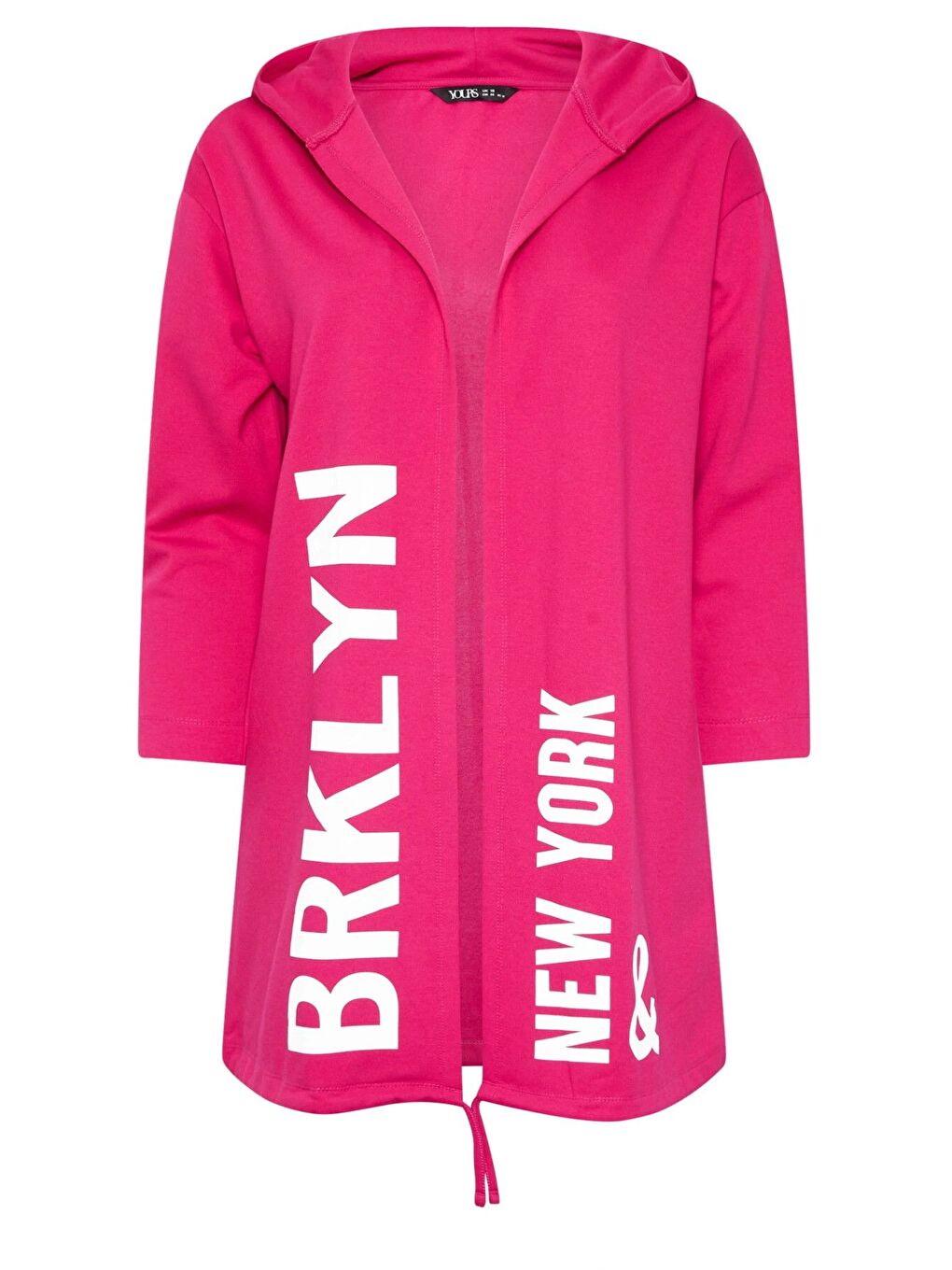 Pembe Büyük Beden Kapüşonlu Uzun Kollu Yazı Baskılı Cepsiz Hırka 303983-5