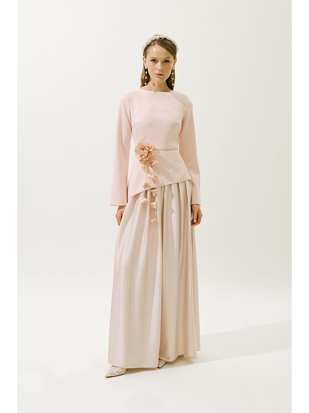 Pembe Annıta Abiye Elbise Pudra-1