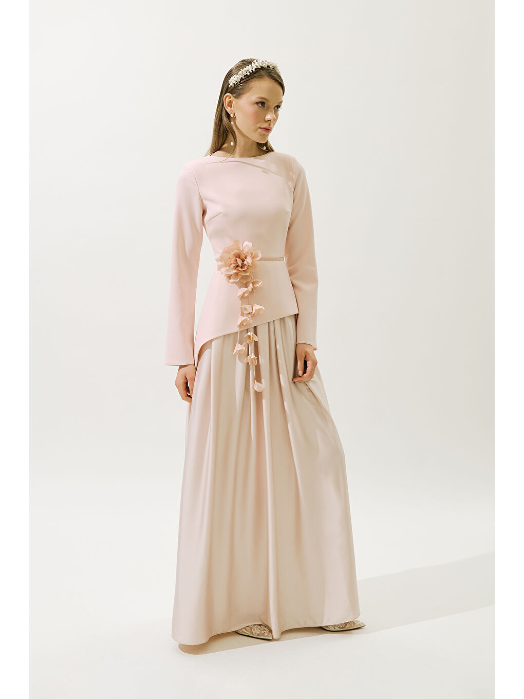 Pembe Annıta Abiye Elbise Pudra-2