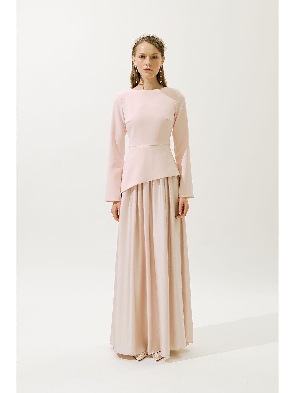 Pembe Annıta Abiye Elbise Pudra-3