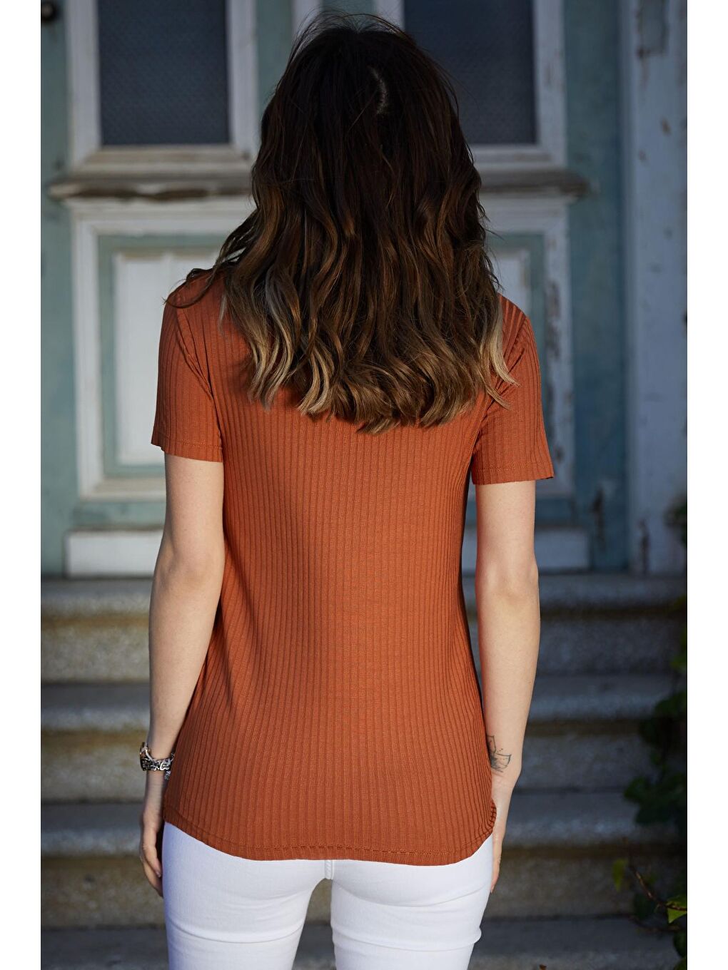 Kahverengi V Yaka Fitilli Bluz 0YXK2-43357-16-1