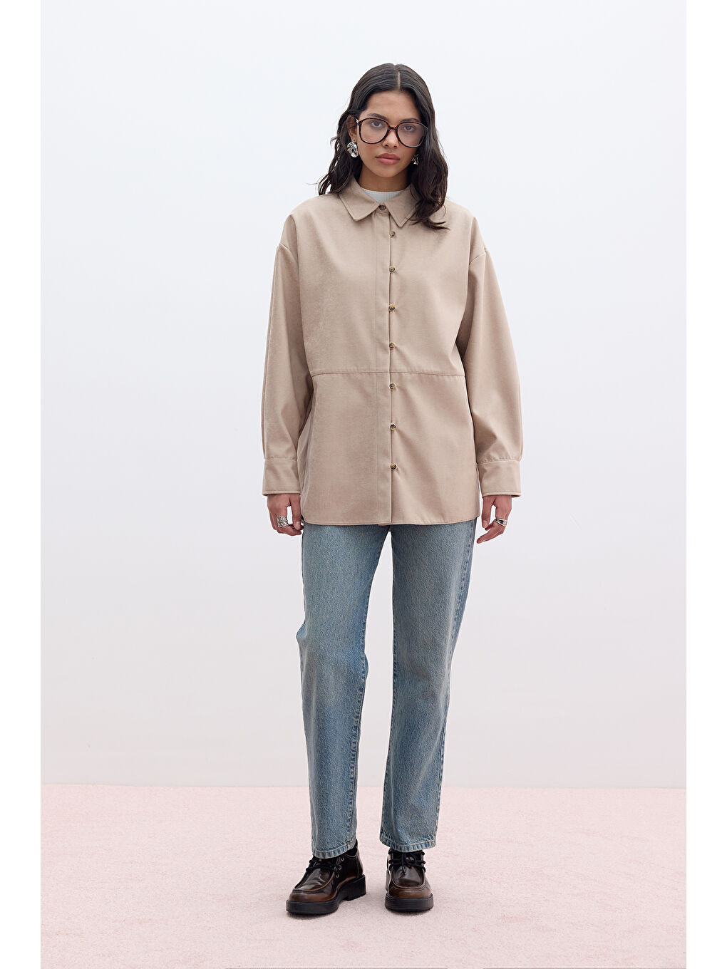 Bej Suni Süet Gömlek Kum-4