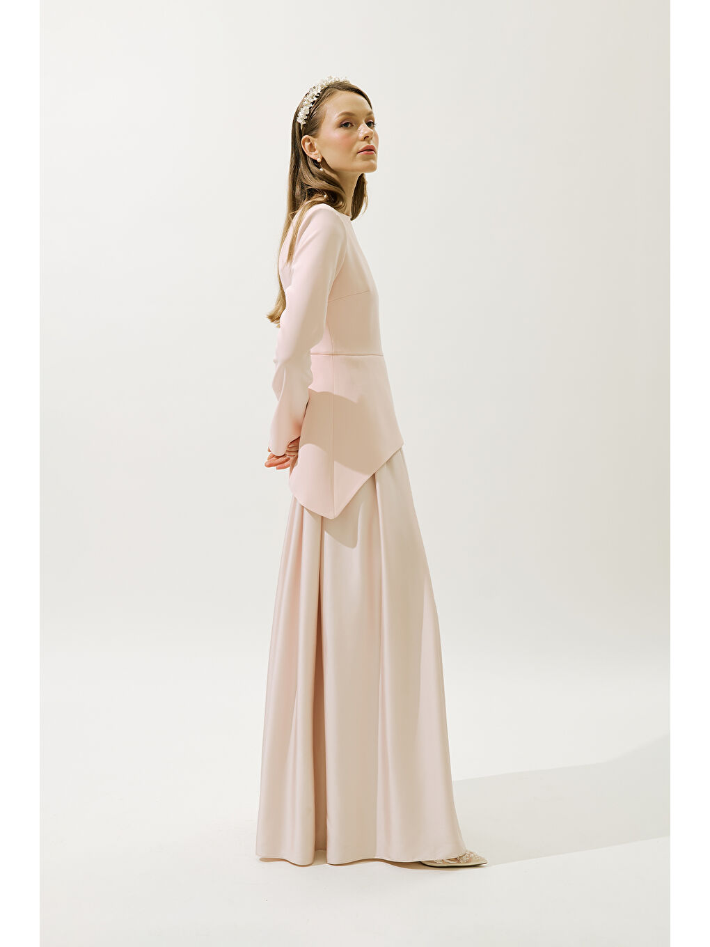Pembe Annıta Abiye Elbise Pudra-5