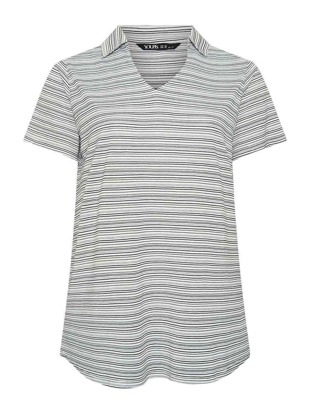 Beyaz Büyük Beden Kısa Kol V Gömlek Yaka Çizgili Bluz 303436-6