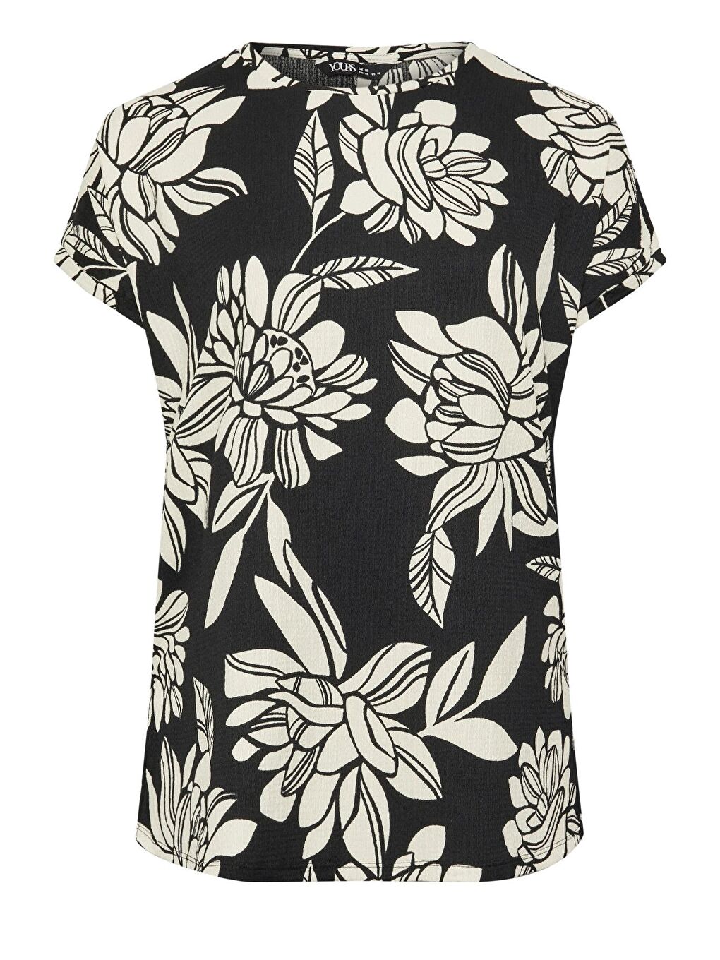 Siyah Büyük Beden Kısa Kollu Bisiklet Yaka Çiçek Desenli Bluz 322001-5