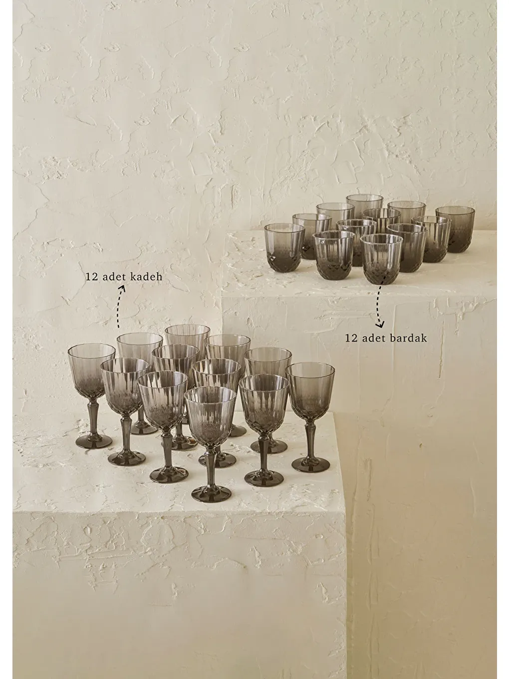 Colore Kesme Bardak-Kadeh Seti 24'lü Antrasit