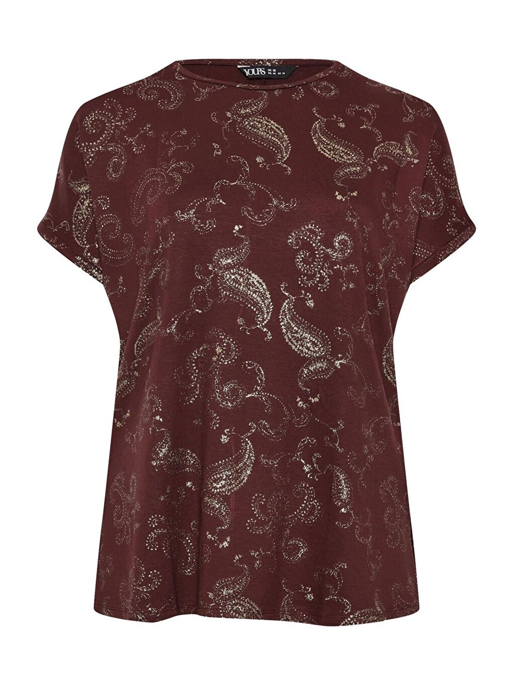 Bordo Büyük Beden Kısa Kollu Bisiklet Yaka Metalik Desenli Bluz 303666-5