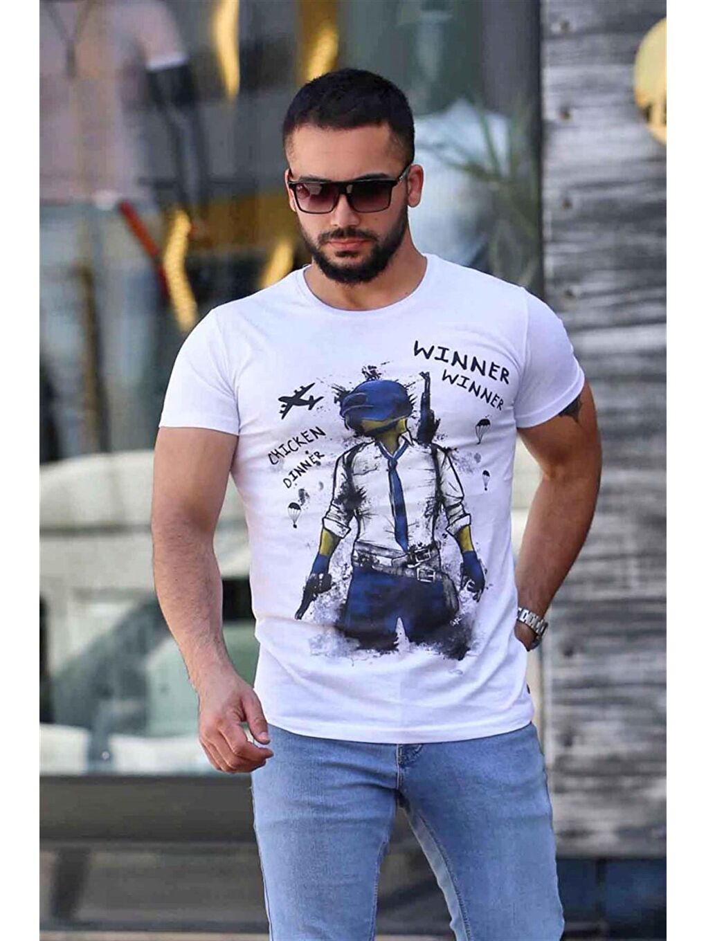 Madmext Baskılı Beyaz Tişört 4028