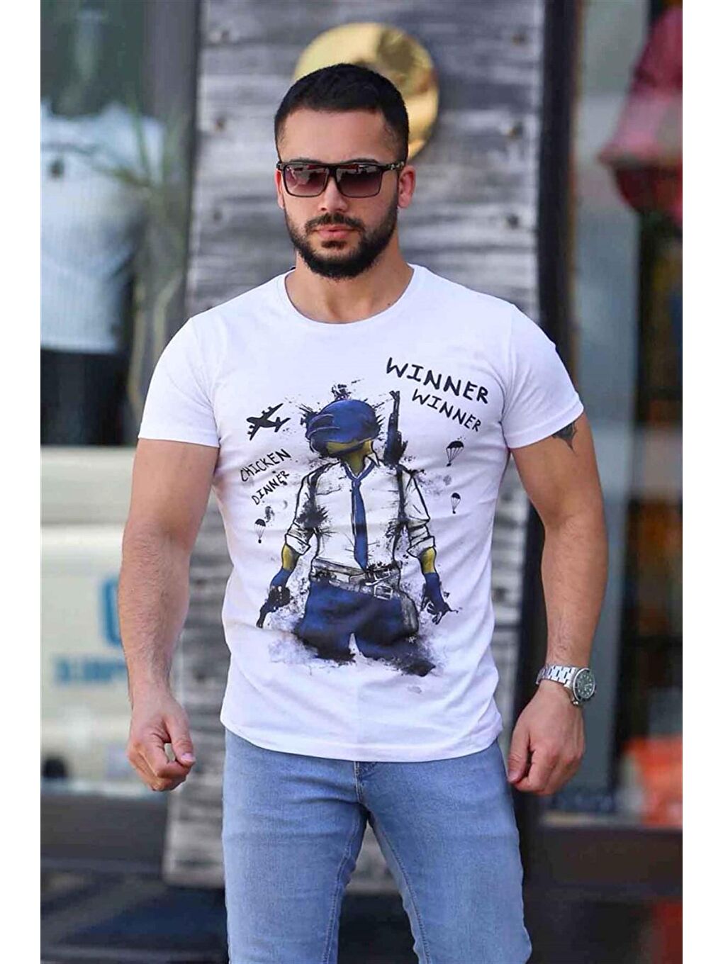 Madmext Baskılı Beyaz Tişört 4028 - 1