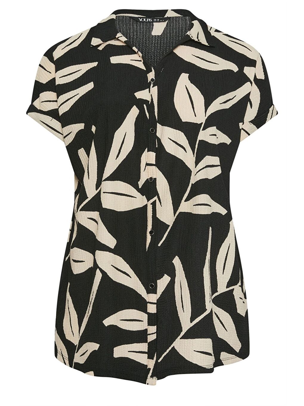 Siyah Büyük Beden Kısa Kollu Önü Düğmeli Desenli Gömlek 321855-6