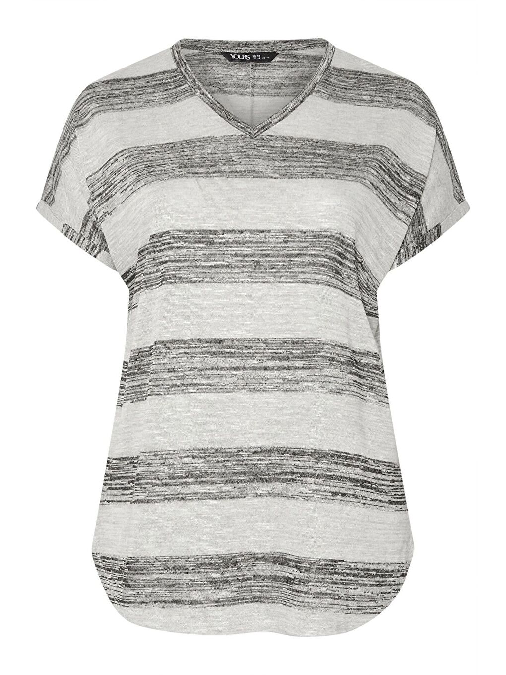 Gri Büyük Beden Kısa Kol V Yaka Eteği Oval Kesim Çizgili Bluz 303993-6