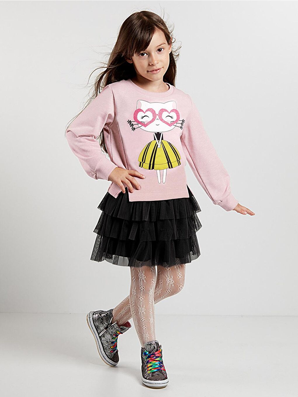 Denokids Karışık Kız Çocuk  Baskılı Sweatshirt ve Tütü Etek Takım