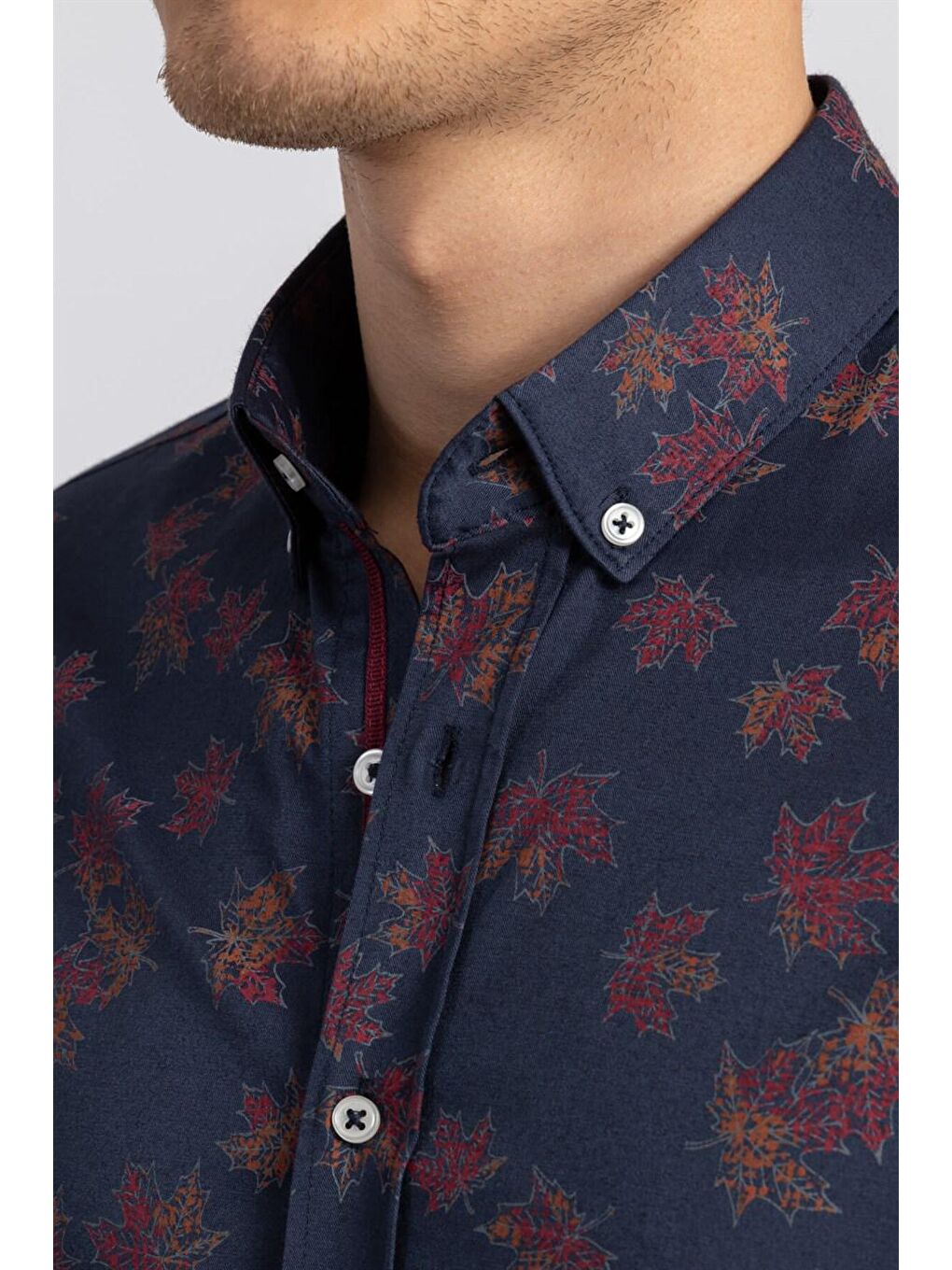 Süper Slim Fit Pamuklu Elastanlı Desenli Spor Erkek Lacivert Gömlek-2