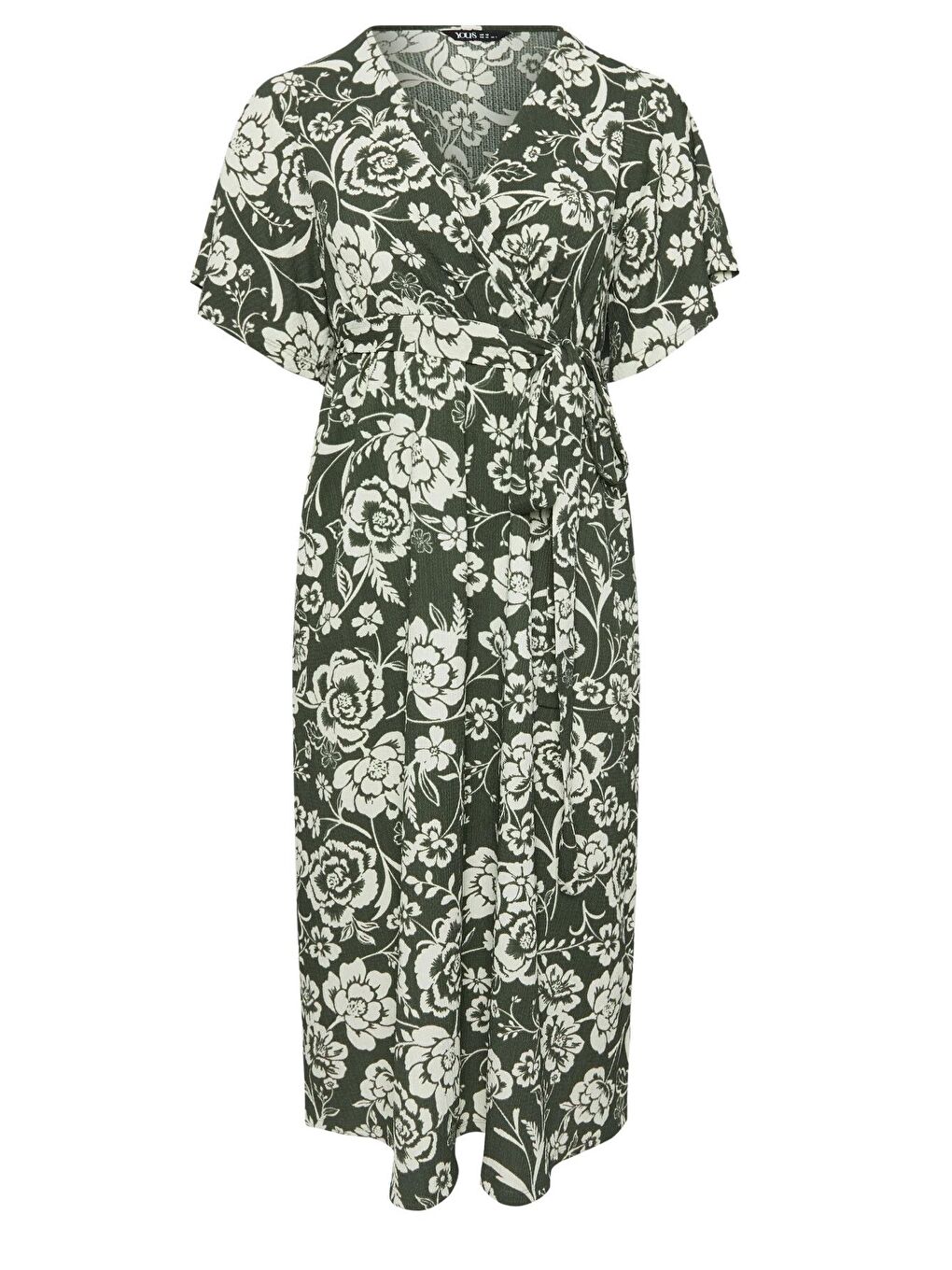 Haki Büyük Beden Kısa Kollu V Yaka Kuşaklı Anvelop Elbise 137988-5