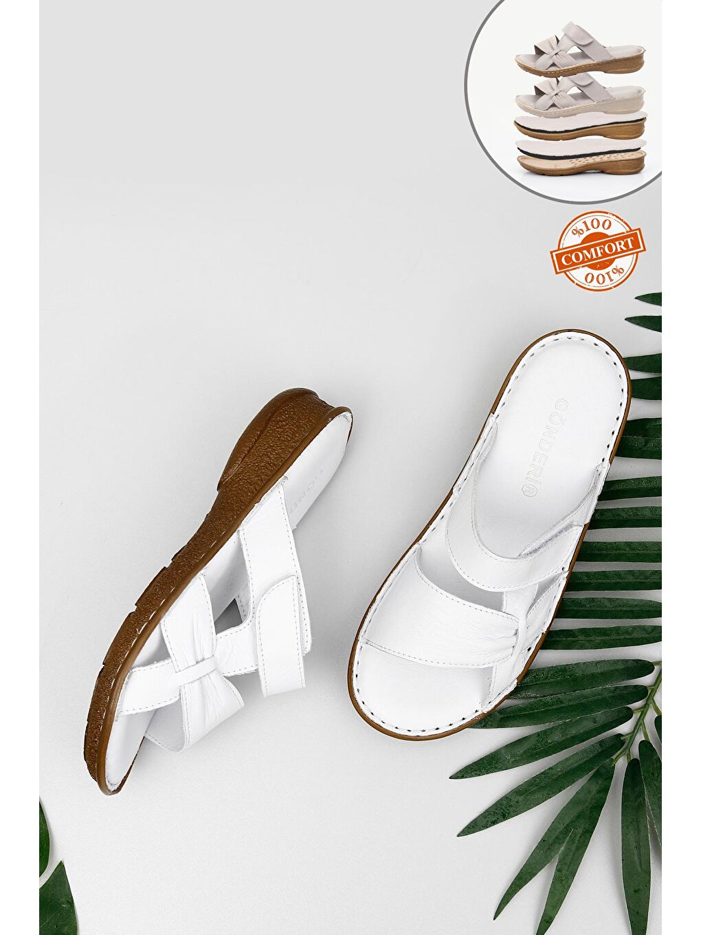 Beyaz BEYAZ  Hakiki Deri Dolgu Taban Kadın Terlik 42350