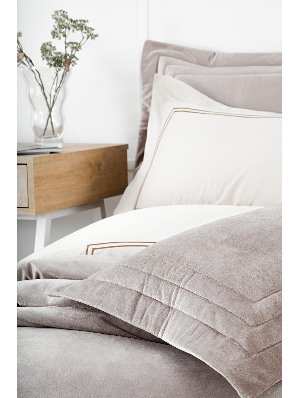 Gri Feza Çift Kişilik Yatak Örtüsü Takımı Pamuklu-2