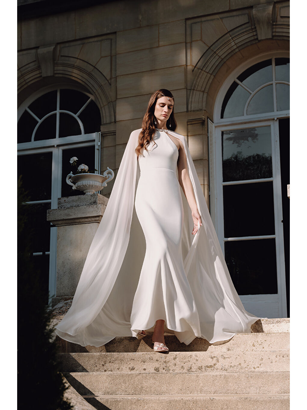 Frances Pelerinli Abiye Elbise Ekru