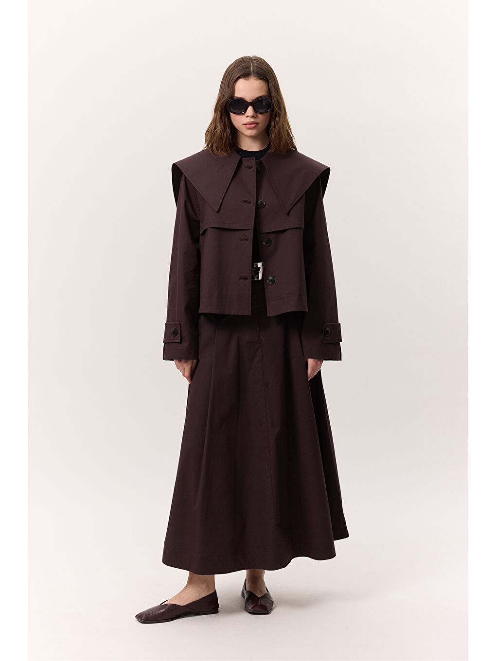 Cep Detaylı Geniş Etek Mürdüm-1