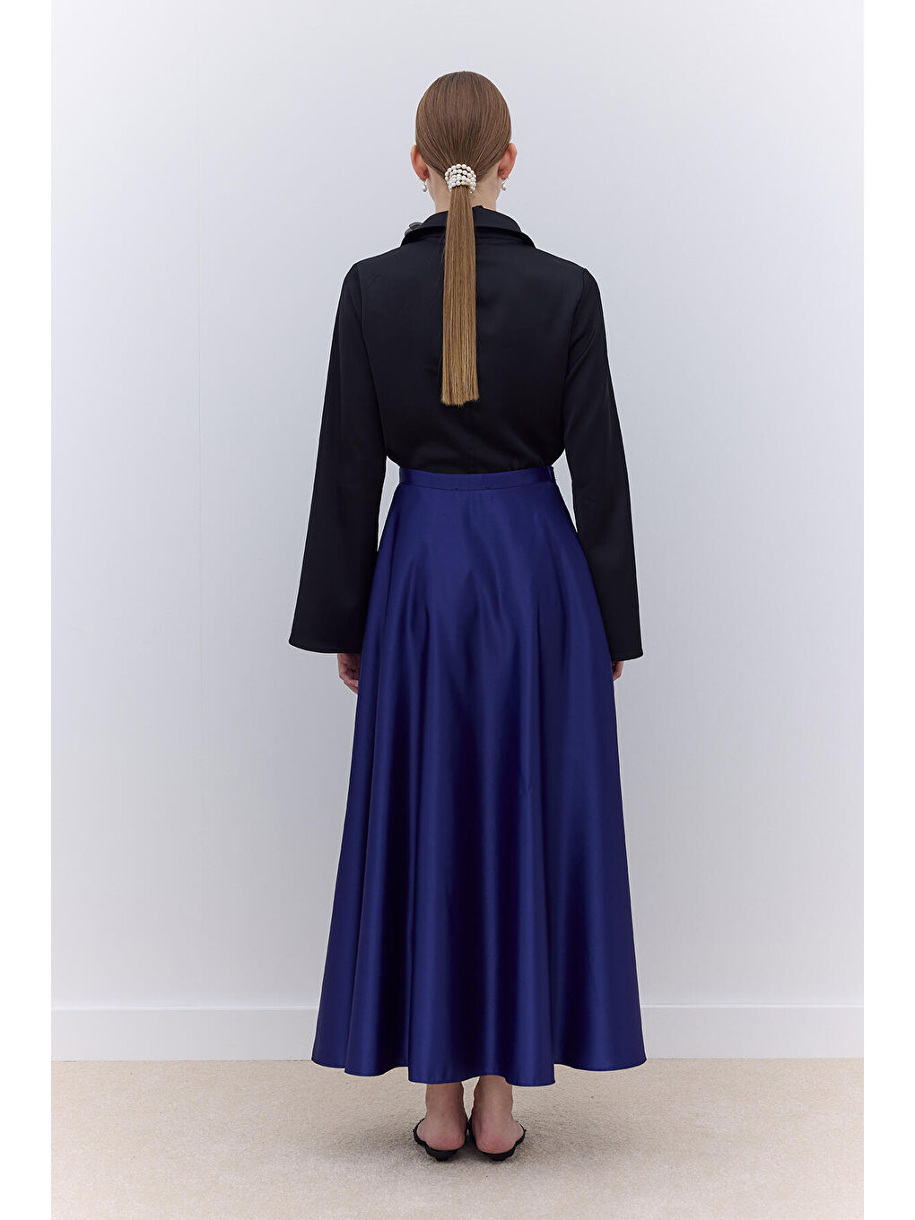 Saten Fit Kesim Gömlek Siyah-5